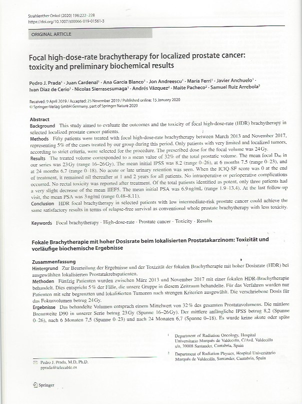 Focal high-dose-rate brachytherapy for localized prostate cancer: toxicity and preliminary biochemical results